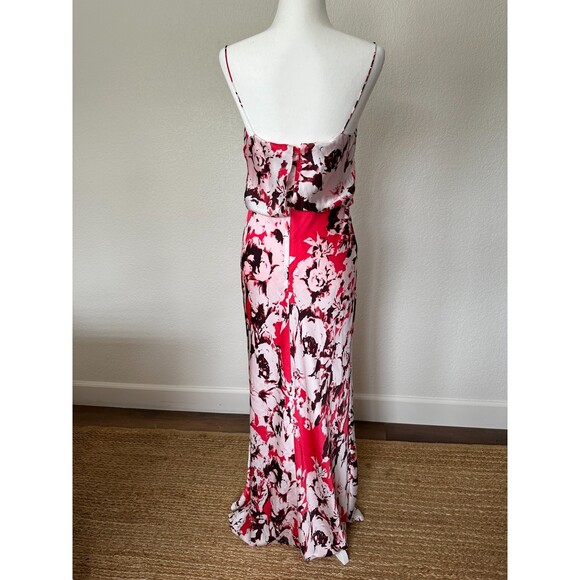 Adrianna Papell Magenta Pink White Floral Blousen Satin Sleeveless Maxi Dress 8 - Picture 2 of 9